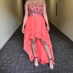 Coral High Low Prom Dress